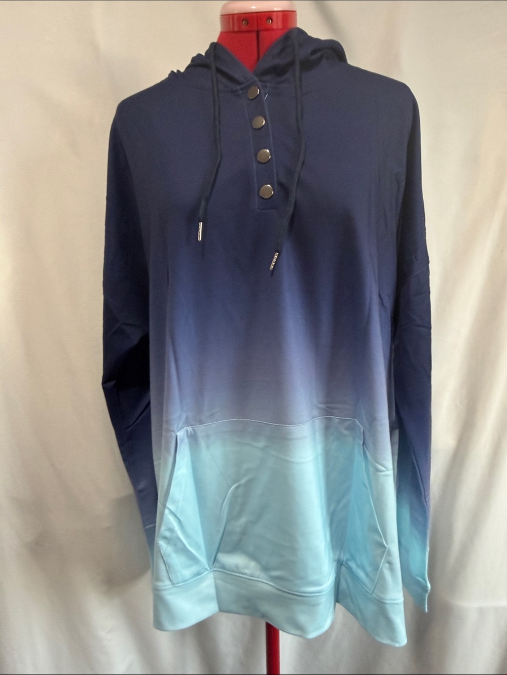 Ombre Navy to Light Blue Button Hoodie